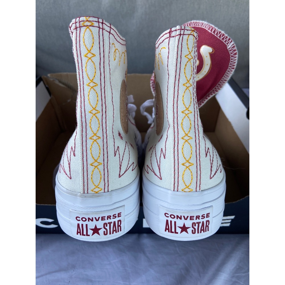 Converse Chuck Taylor All Star Lift Hi Western Embroidery White Red A13395C 7W - Picture 4 of 7